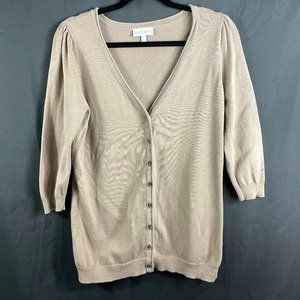 Fashion Bug Size Small Tan V neck cardigan 3/4 sleeve